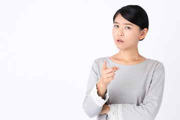 portrait of young asian woman on white background