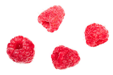 raspberries isolated on white background. Top view. Flat lay pattern