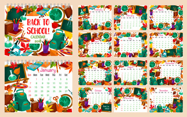 Back to School vector month calendar
