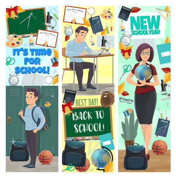 New School Year banners with studen and teacher