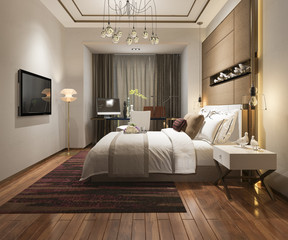3d rendering beautiful luxury bedroom suite in hotel with tv