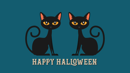 Happy halloween background with twin black cats character.