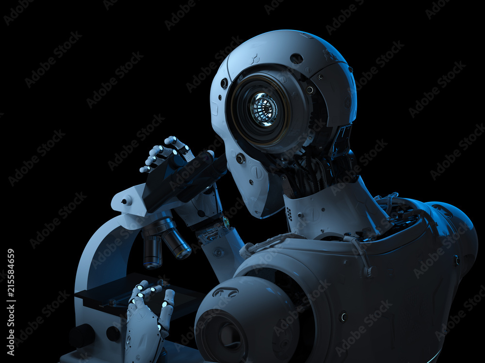 Poster robot work on microscope