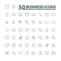 Set of 50 Business Icons suitable for Banner, Bunting, User Interface, Website, Infographics, and Applications.