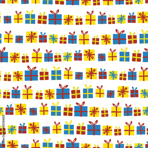 Christmas Presents In A Row Seamless Vector Pattern Gift Boxes With