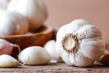 Garlic on wooden table