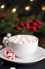 Obraz na płótnie Canvas Hot Chocolate and Marshmallows on a Table set for the Holidays