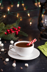 Obraz na płótnie Canvas Hot Chocolate on a Table set for the Holidays
