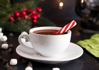 Hot Chocolate on a Table set for the Holidays