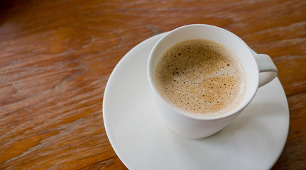 hot coffee cup on table, vintage color, relax time, morning time