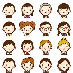 様々な学生　男女　顔　かわいい　アイコン　セット