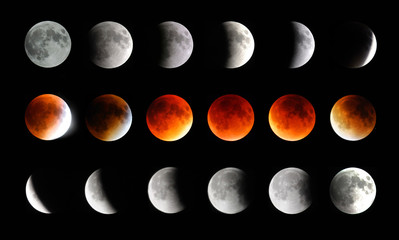 changing process of moon eclipse from start to end