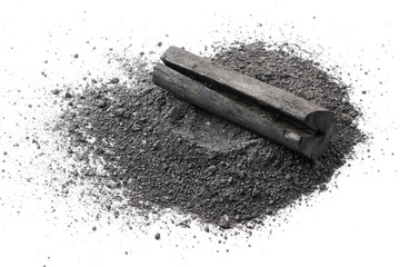 Activated charcoal powder on white background