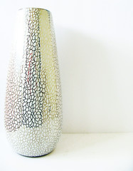 Tall White Vase with Silver Design