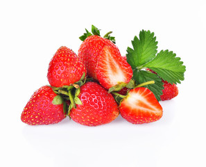 fresh strawberry leaf on white background