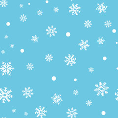 Snowflake seamless pattern. Snow on white background. Abstract wallpaper, wrapping decoration. Symbol winter, Merry Christmas holiday, Happy New Year celebration Vector illustration.