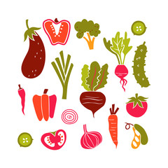 Collection of Doodles Vegetables Isolated on White Background.