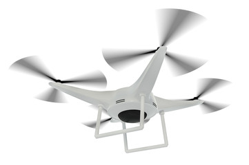 Flying drone isolated on white background