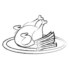 delicious chicken meat with french fries