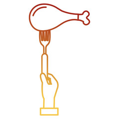 hand lifting fork with chicken thigh