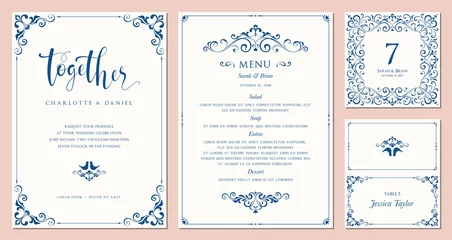 Fotobehang Ornate wedding invitation, table number, menu and place card. Swirl floral templates.  © KatyaKatya