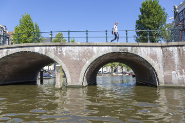 Fototapeta premium Bridge over the river channel in the center of Amsterdam