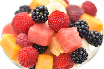 Dessert on the table. Sliced fruit.