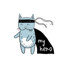 Vector illustration of a super cat. Scandinavian motives. Cartoon background