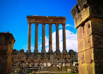 Ruins of Jupiter temple and great court of Heliopolis at Baalbek, Bekaa valley Lebanon