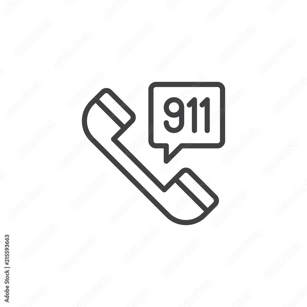 Poster emergency call outline icon. linear style sign for mobile concept and web design. 911 telephone simp