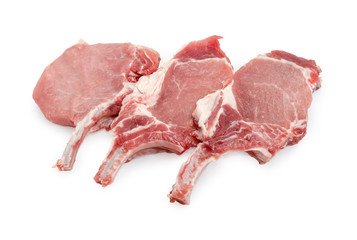 Uncooked pork loin chops with frenched ribs