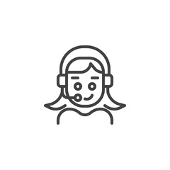 User Support outline icon. linear style sign for mobile concept and web design. Woman Person with headset simple line vector icon. Symbol, logo illustration. Pixel perfect vector graphics