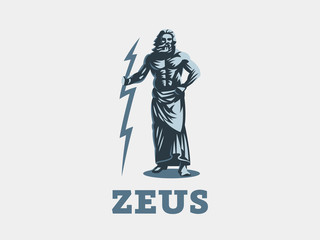 The Greek god Zeus. Zeus stands with lightning in his hands. - obrazy, fototapety, plakaty