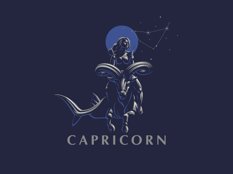 Sign of the zodiac Capricorn. A woman riding a horse in Capricorn.