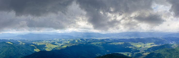 Wide panorama of the Carpathian Mountains, Ukraine