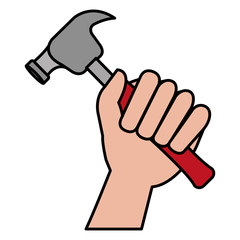 hand with hammer tool