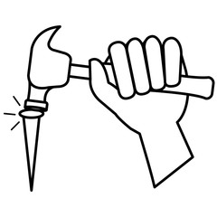 hand with hammer and nail