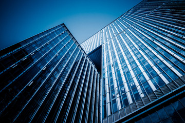 low angle view of skyscrapers in city of China.