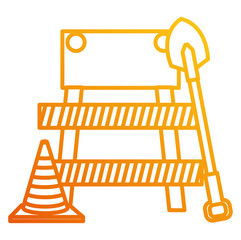construction barricade with cone and shovel