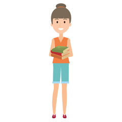 young girl student with books character