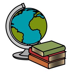 world planet with text books