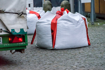 Edge of the Christmas Market with Barriers camouflaged as gifts to protect against terrorist...
