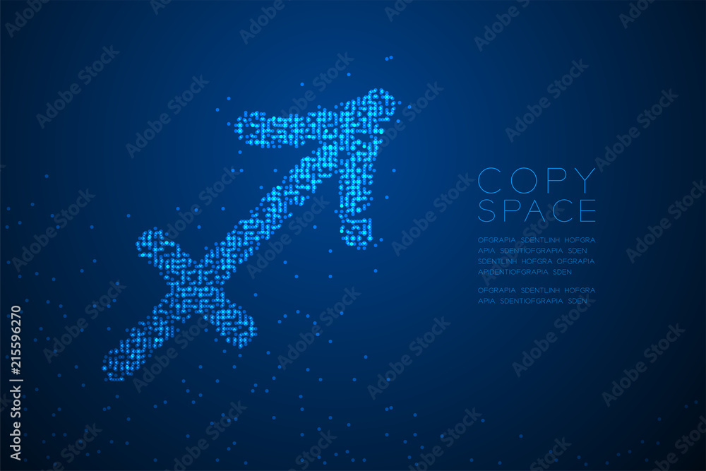 Poster abstract geometric bokeh circle dot pixel pattern sagittarius zodiac sign shape, star constellation 