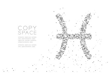 Abstract Geometric Low polygon square box pixel and Triangle pattern Pisces Zodiac sign shape, star constellation concept design black color illustration on white background with copy space, vector