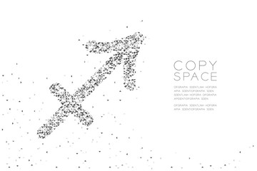 Abstract Geometric Low polygon square box pixel and Triangle pattern Sagittarius Zodiac sign shape, star constellation concept design black color illustration on white background with space, vector
