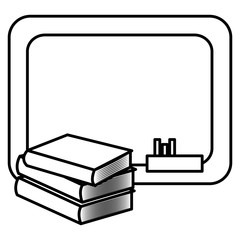 pile text books with chalkboard