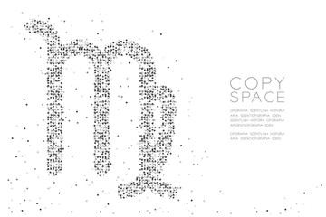 Abstract Geometric Circle dot pixel pattern Virgo Zodiac sign shape, star constellation concept design black color illustration on white background with copy space, vector eps 10