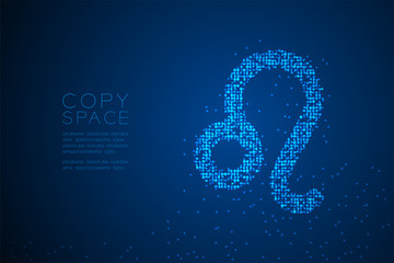 Abstract Geometric Bokeh circle dot pixel pattern Leo Zodiac sign shape, star constellation concept design blue color illustration isolated on blue gradient background with copy space, vector eps 10