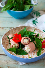 mortadella and ricotta rolls for a breakfast