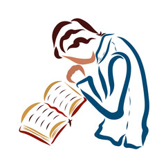 A man reading the Bible and praying, studying the scriptures